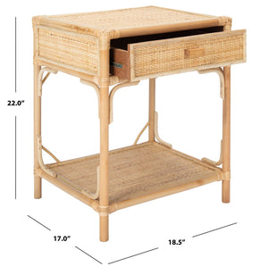 Safavieh Roya Coastal Charm Nightstand With Rattan Drawer & Open Shelf For Stylish Bedroom Storage Solutions Natural NST4005A