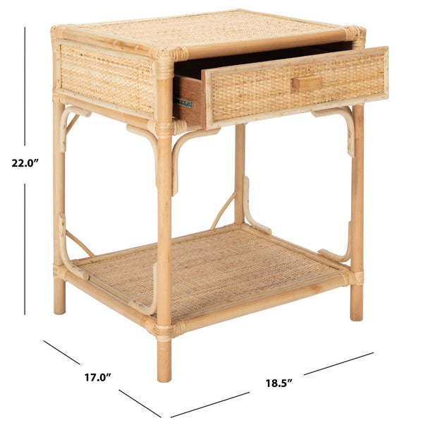 Safavieh Roya Coastal Charm Nightstand With Rattan Drawer & Open Shelf For Stylish Bedroom Storage Solutions Natural NST4005A