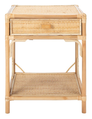 Safavieh Roya Coastal Charm Nightstand With Rattan Drawer & Open Shelf For Stylish Bedroom Storage Solutions Natural NST4005A