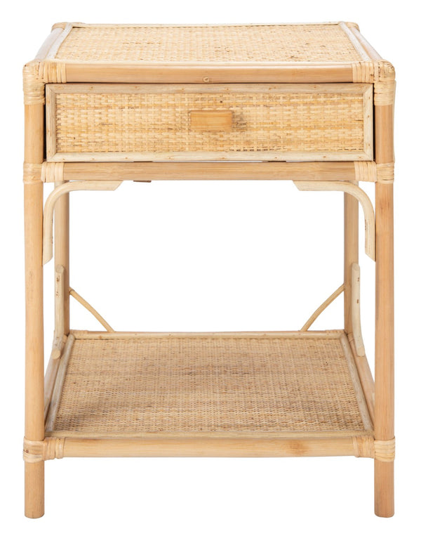 Safavieh Roya Coastal Charm Nightstand With Rattan Drawer & Open Shelf For Stylish Bedroom Storage Solutions Natural NST4005A
