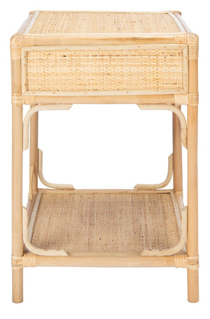 Safavieh Roya Coastal Charm Nightstand With Rattan Drawer & Open Shelf For Stylish Bedroom Storage Solutions Natural NST4005A