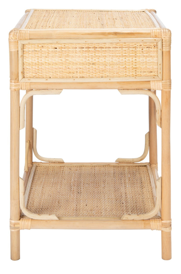Safavieh Roya Coastal Charm Nightstand With Rattan Drawer & Open Shelf For Stylish Bedroom Storage Solutions Natural NST4005A