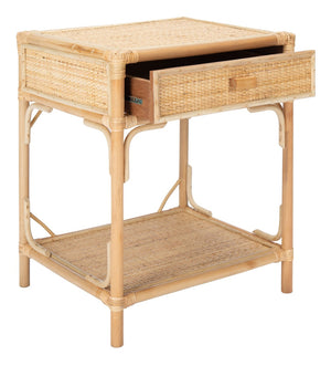 Safavieh Roya Coastal Charm Nightstand With Rattan Drawer & Open Shelf For Stylish Bedroom Storage Solutions Natural NST4005A