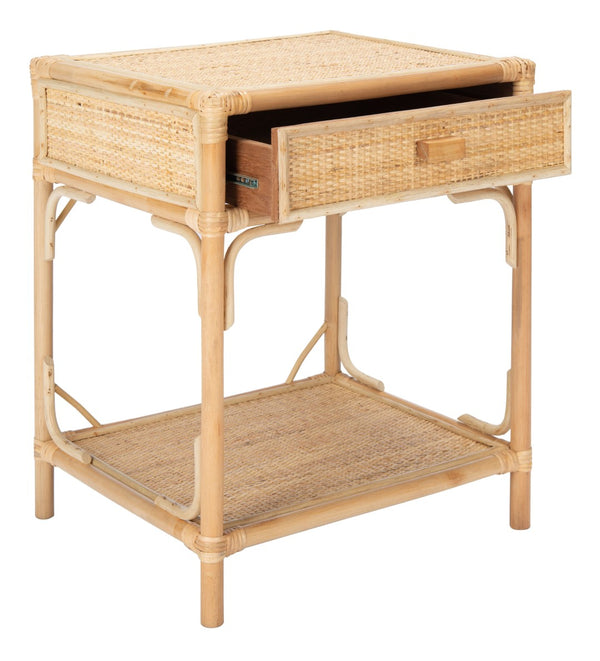 Safavieh Roya Coastal Charm Nightstand With Rattan Drawer & Open Shelf For Stylish Bedroom Storage Solutions Natural NST4005A