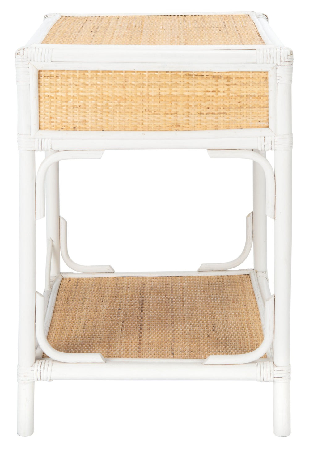 Safavieh Roya Coastal Charm Nightstand With Rattan Drawer & Open Shelf For Stylish Bedroom Storage Solutions White/Natural NST4005C