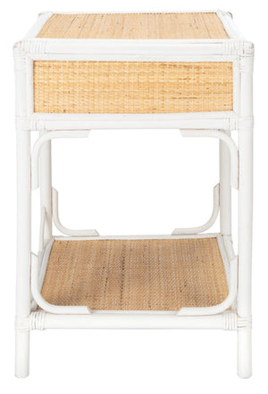 Safavieh Roya Coastal Charm Nightstand With Rattan Drawer & Open Shelf For Stylish Bedroom Storage Solutions White/Natural NST4005C