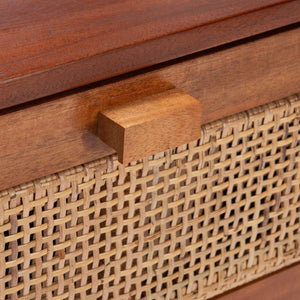 Safavieh Erica Coastal-Inspired Two-Drawer Nightstand With Elegant Rattan Details And Modern Black Legs Natural/Black NST4006A