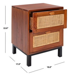 Safavieh Erica Coastal-Inspired Two-Drawer Nightstand With Elegant Rattan Details And Modern Black Legs Natural/Black NST4006A