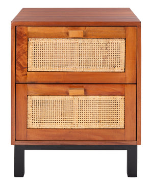 Safavieh Erica Coastal-Inspired Two-Drawer Nightstand With Elegant Rattan Details And Modern Black Legs Natural/Black NST4006A