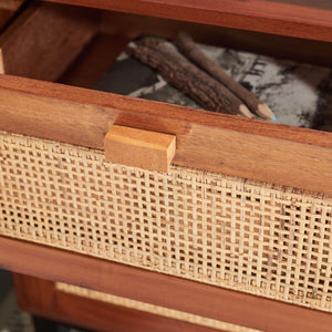 Safavieh Erica Coastal-Inspired Two-Drawer Nightstand With Elegant Rattan Details And Modern Black Legs Natural/Black NST4006A