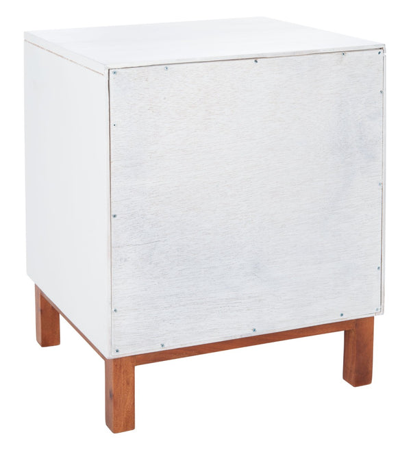 Safavieh Erica Coastal-Inspired Two-Drawer Nightstand With Elegant Rattan Details And Modern Black Legs White/Natural NST4006B