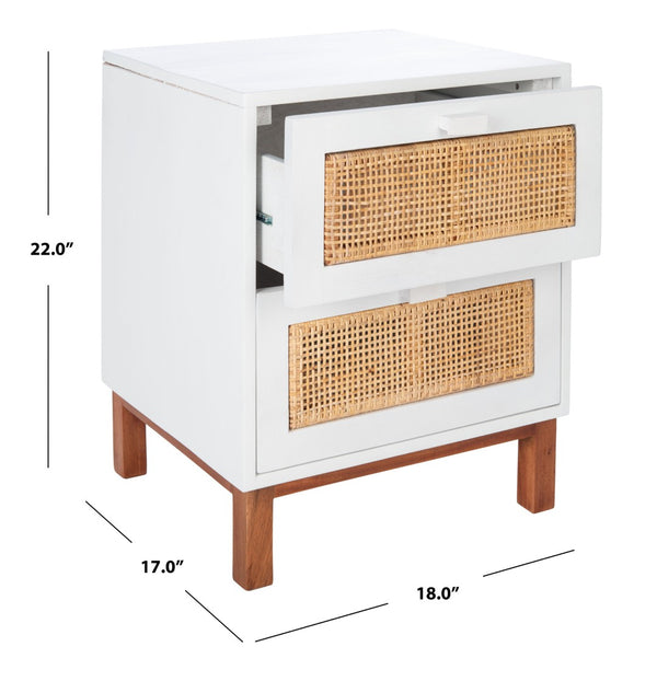 Safavieh Erica Coastal-Inspired Two-Drawer Nightstand With Elegant Rattan Details And Modern Black Legs White/Natural NST4006B