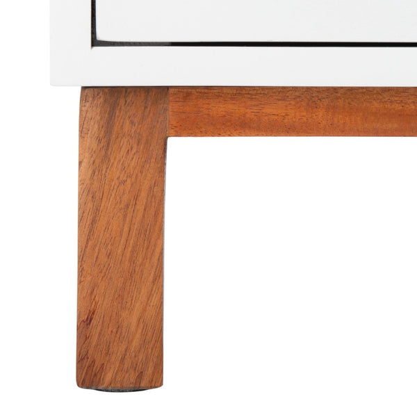 Safavieh Erica Coastal-Inspired Two-Drawer Nightstand With Elegant Rattan Details And Modern Black Legs White/Natural NST4006B