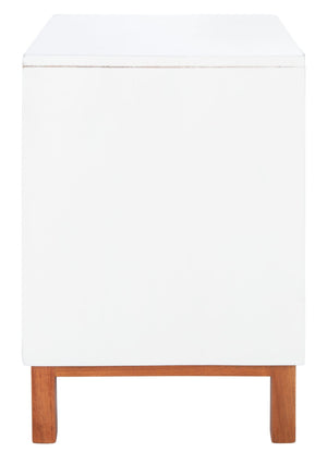 Safavieh Erica Coastal-Inspired Two-Drawer Nightstand With Elegant Rattan Details And Modern Black Legs White/Natural NST4006B