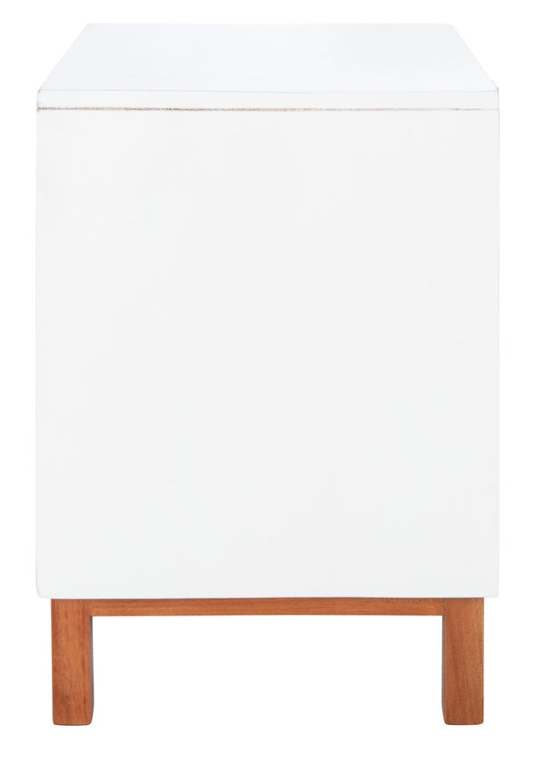 Safavieh Erica Coastal-Inspired Two-Drawer Nightstand With Elegant Rattan Details And Modern Black Legs White/Natural NST4006B