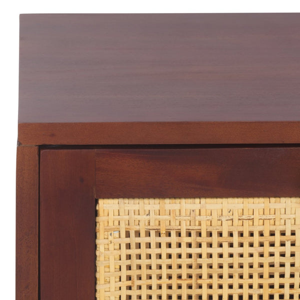 Safavieh Erica Coastal-Inspired Two-Drawer Nightstand With Elegant Rattan Details And Modern Black Legs Dark Natural / Natural NST4006D