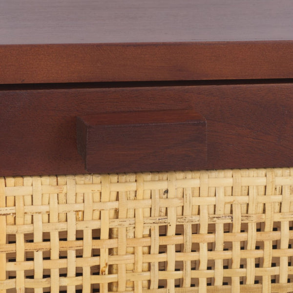 Safavieh Erica Coastal-Inspired Two-Drawer Nightstand With Elegant Rattan Details And Modern Black Legs Dark Natural / Natural NST4006D