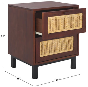 Safavieh Erica Coastal-Inspired Two-Drawer Nightstand With Elegant Rattan Details And Modern Black Legs Dark Natural / Natural NST4006D