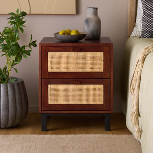 Safavieh Erica 2 Drawer Nightstand – Dark Natural Elegance With Spacious Storage For A Clutter-free Bedroom Dark Natural ,Natural Carb P2 Plywood,Weaving Nst4006d