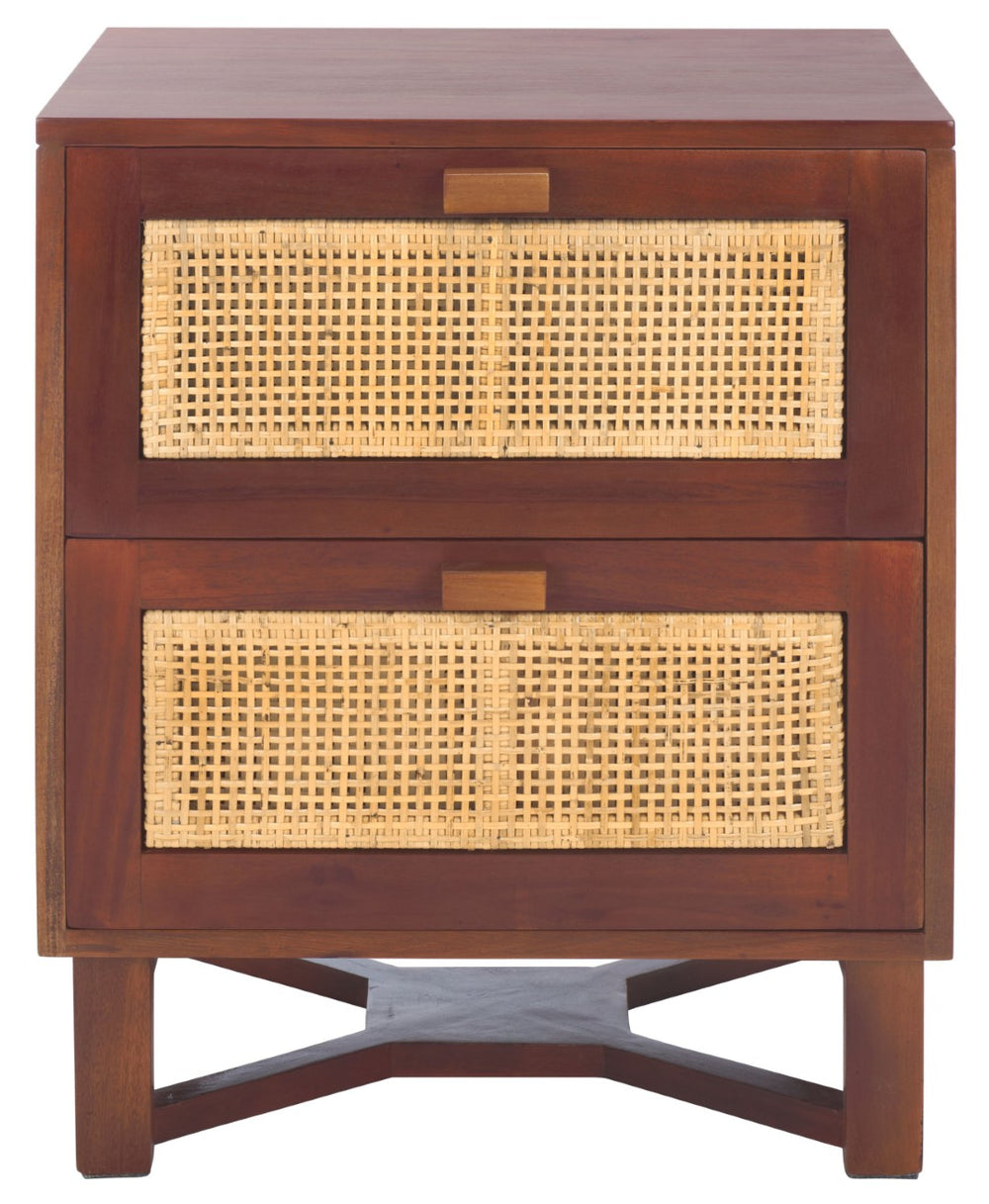 Safavieh Hedwig Coastal 2-Drawer Nightstand With Rattan Doors For Stylish Bedroom Storage And Décor Dark Natural / Natural NST4007E
