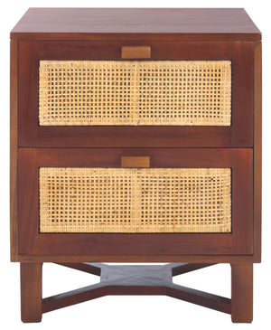 Safavieh Hedwig 2 Drawer Nightstand - Dark Natural & Natural Finish For Modern Bedroom Elegance & Storage Dark Natural ,Natural Carb P2 Plywood,Weaving Nst4007e