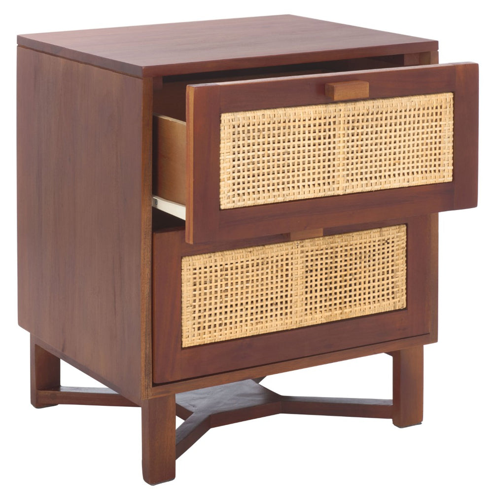 Safavieh Hedwig Coastal 2-Drawer Nightstand With Rattan Doors For Stylish Bedroom Storage And Décor Dark Natural / Natural NST4007E