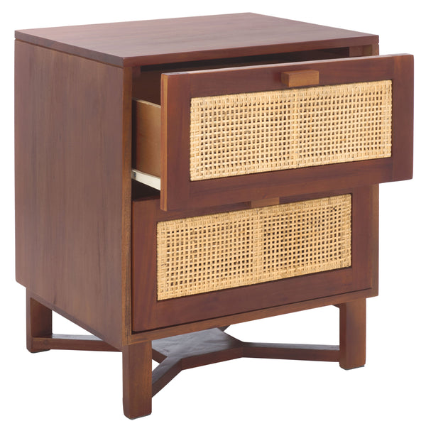 Safavieh Hedwig 2 Drawer Nightstand - Dark Natural & Natural Finish For Modern Bedroom Elegance & Storage Dark Natural ,Natural Carb P2 Plywood,Weaving Nst4007e