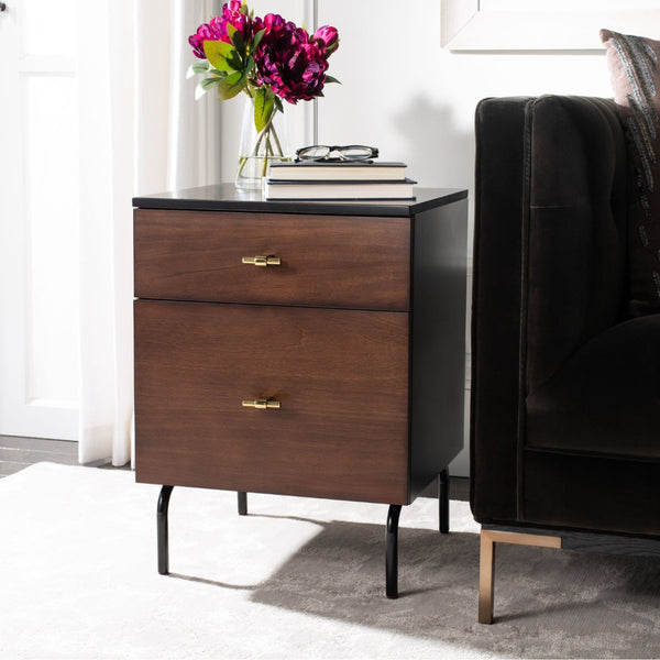 Safavieh Genevieve 2-Drawer Nightstand – Timeless Vintage Charm With Modern Design For Every Bedroom Style Walnut / Black NST5002A