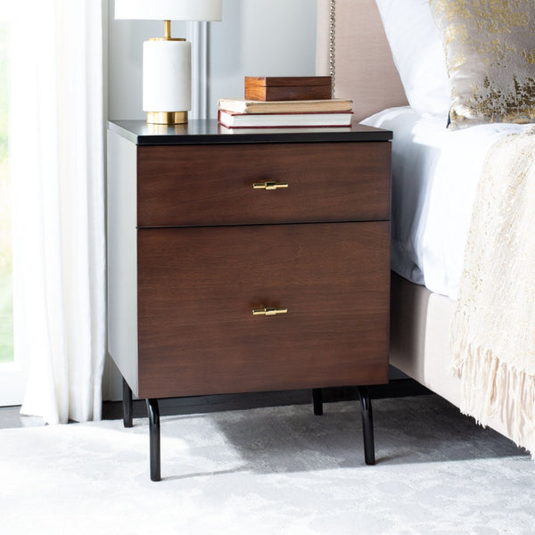 Safavieh Genevieve 2-Drawer Nightstand – Timeless Vintage Charm With Modern Design For Every Bedroom Style Walnut / Black NST5002A