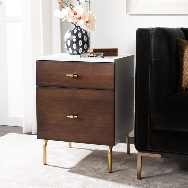 Safavieh Genevieve 2-Drawer Nightstand – Timeless Vintage Charm With Modern Design For Every Bedroom Style Walnut / White / Gold NST5002B