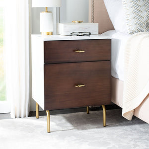 Safavieh Genevieve 2-Drawer Nightstand – Timeless Vintage Charm With Modern Design For Every Bedroom Style Walnut / White / Gold NST5002B