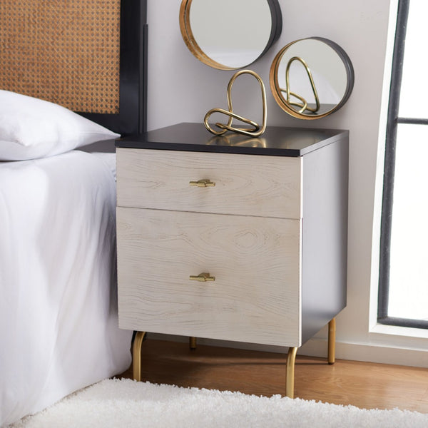 Safavieh Genevieve 2-Drawer Nightstand – Timeless Vintage Charm With Modern Design For Every Bedroom Style Black / White Washed NST5002C