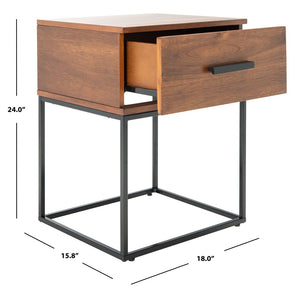 Safavieh Marquise 1-Drawer Nightstand: Modern Industrial Design With Warm Mahogany & Metal Frame Storage Solution NST5005A