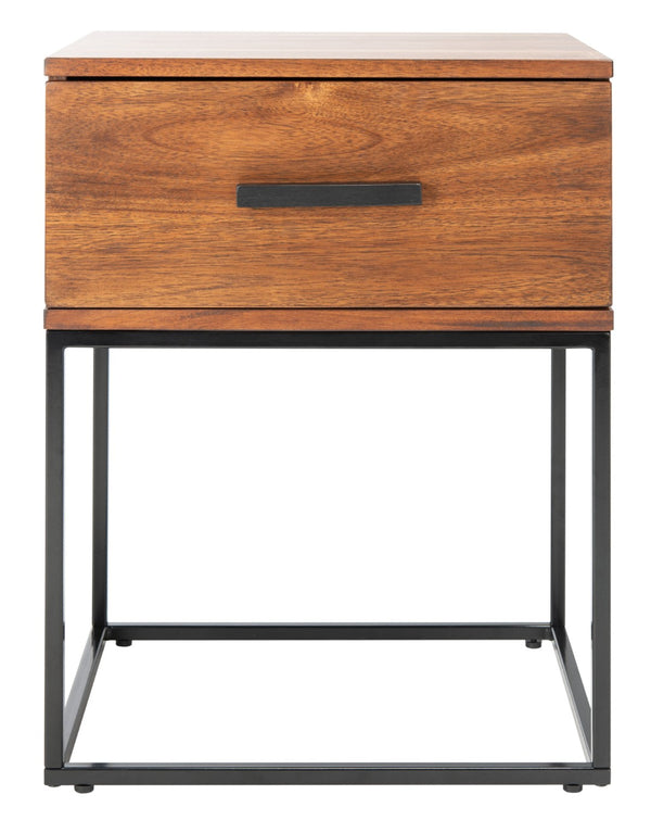 Safavieh Marquise 1-Drawer Nightstand: Modern Industrial Design With Warm Mahogany & Metal Frame Storage Solution NST5005A