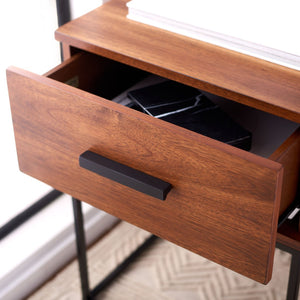 Safavieh Marquise 1-Drawer Nightstand: Modern Industrial Design With Warm Mahogany & Metal Frame Storage Solution NST5005A