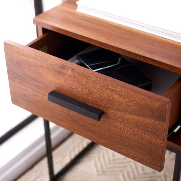Safavieh Marquise 1-Drawer Nightstand: Modern Industrial Design With Warm Mahogany & Metal Frame Storage Solution NST5005A