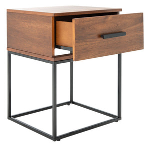 Safavieh Marquise 1-Drawer Nightstand: Modern Industrial Design With Warm Mahogany & Metal Frame Storage Solution NST5005A