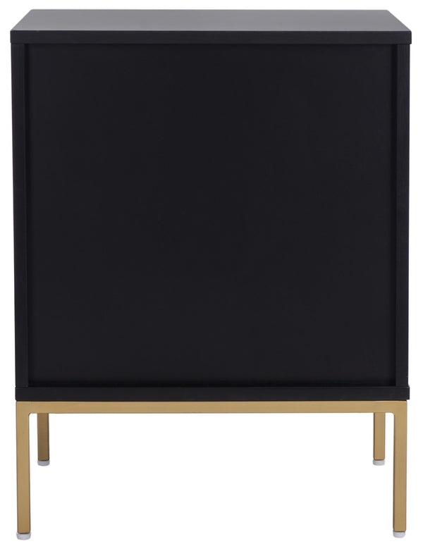 Safavieh Zadie Coastal Chic 2-Drawer Nightstand With Rattan Fronts For Stylish Bedroom Storage Solutions Black With Natural Rattan / Gold Legs NST5007A