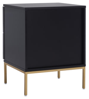 Safavieh Zadie Coastal Chic 2-Drawer Nightstand With Rattan Fronts For Stylish Bedroom Storage Solutions Black With Natural Rattan / Gold Legs NST5007A