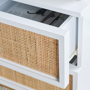 Safavieh Zadie Coastal Chic 2-Drawer Nightstand With Rattan Fronts For Stylish Bedroom Storage Solutions White With Natural Rattan / Gold Legs NST5007B