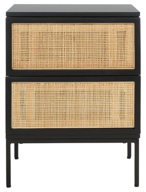 Safavieh Zadie Coastal Chic 2-Drawer Nightstand With Rattan Fronts For Stylish Bedroom Storage Solutions Black With Natural Rattan / Black Legs NST5007D