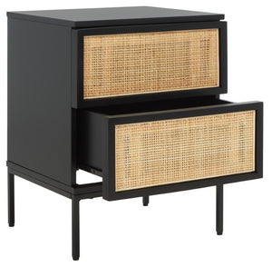Safavieh Zadie Coastal Chic 2-Drawer Nightstand With Rattan Fronts For Stylish Bedroom Storage Solutions Black With Natural Rattan / Black Legs NST5007D