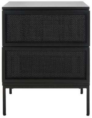 Safavieh Zadie Coastal Chic 2-Drawer Nightstand With Rattan Fronts For Stylish Bedroom Storage Solutions Black NST5007E