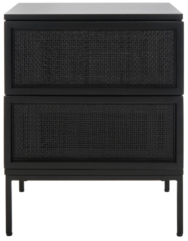 Safavieh Zadie Coastal Chic 2-Drawer Nightstand With Rattan Fronts For Stylish Bedroom Storage Solutions Black NST5007E