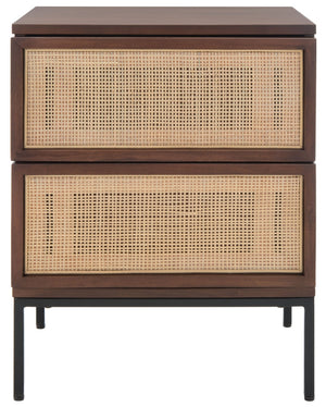 Safavieh Zadie Coastal Chic 2-Drawer Nightstand With Rattan Fronts For Stylish Bedroom Storage Solutions Walnut / Natural NST5007F