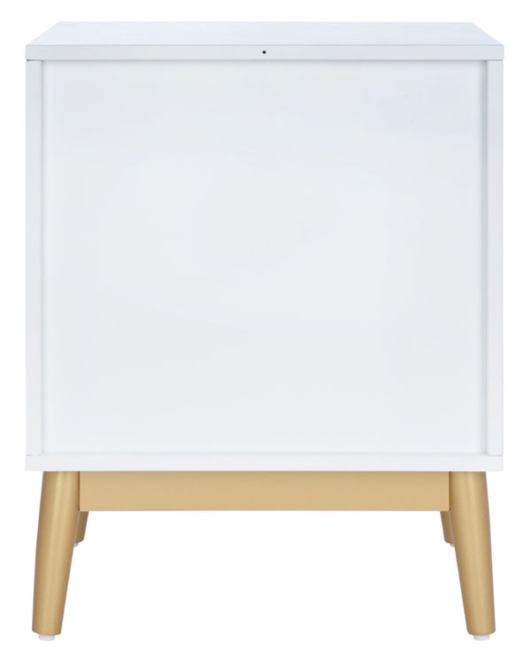 Safavieh Ottoline Glamorous Two-Drawer Nightstand With Floral Carvings & Gold Accents For Chic Bedrooms NST5008A