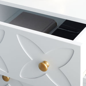 Safavieh Ottoline Glamorous Two-Drawer Nightstand With Floral Carvings & Gold Accents For Chic Bedrooms NST5008A