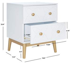Safavieh Ottoline Glamorous Two-Drawer Nightstand With Floral Carvings & Gold Accents For Chic Bedrooms NST5008A