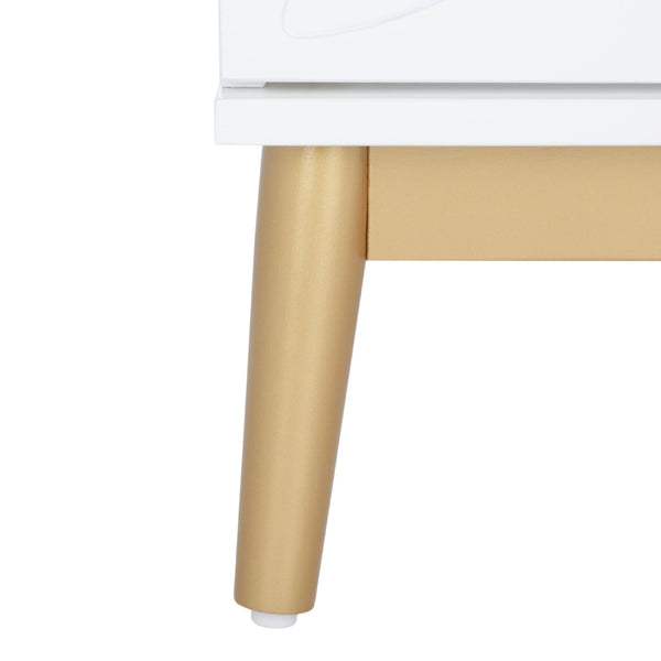 Safavieh Ottoline Glamorous Two-Drawer Nightstand With Floral Carvings & Gold Accents For Chic Bedrooms NST5008A