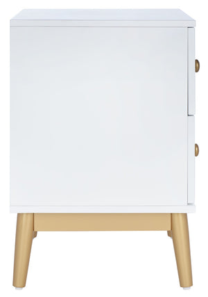 Safavieh Ottoline Glamorous Two-Drawer Nightstand With Floral Carvings & Gold Accents For Chic Bedrooms NST5008A